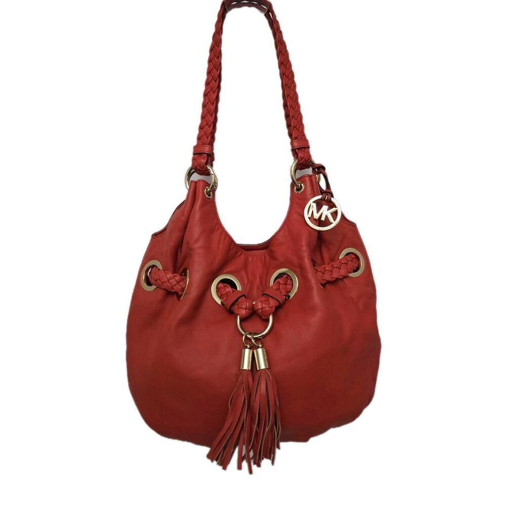 MICHAEL Michael Kors Braided Astor Large Shoulder Handbag/Tote in Orange Leather